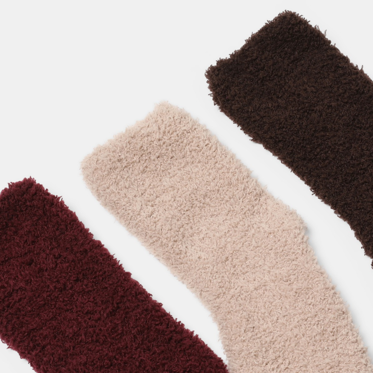 OHS 3 Pack Fluffy Fleece Socks - Burgundy Chocolate Natural>