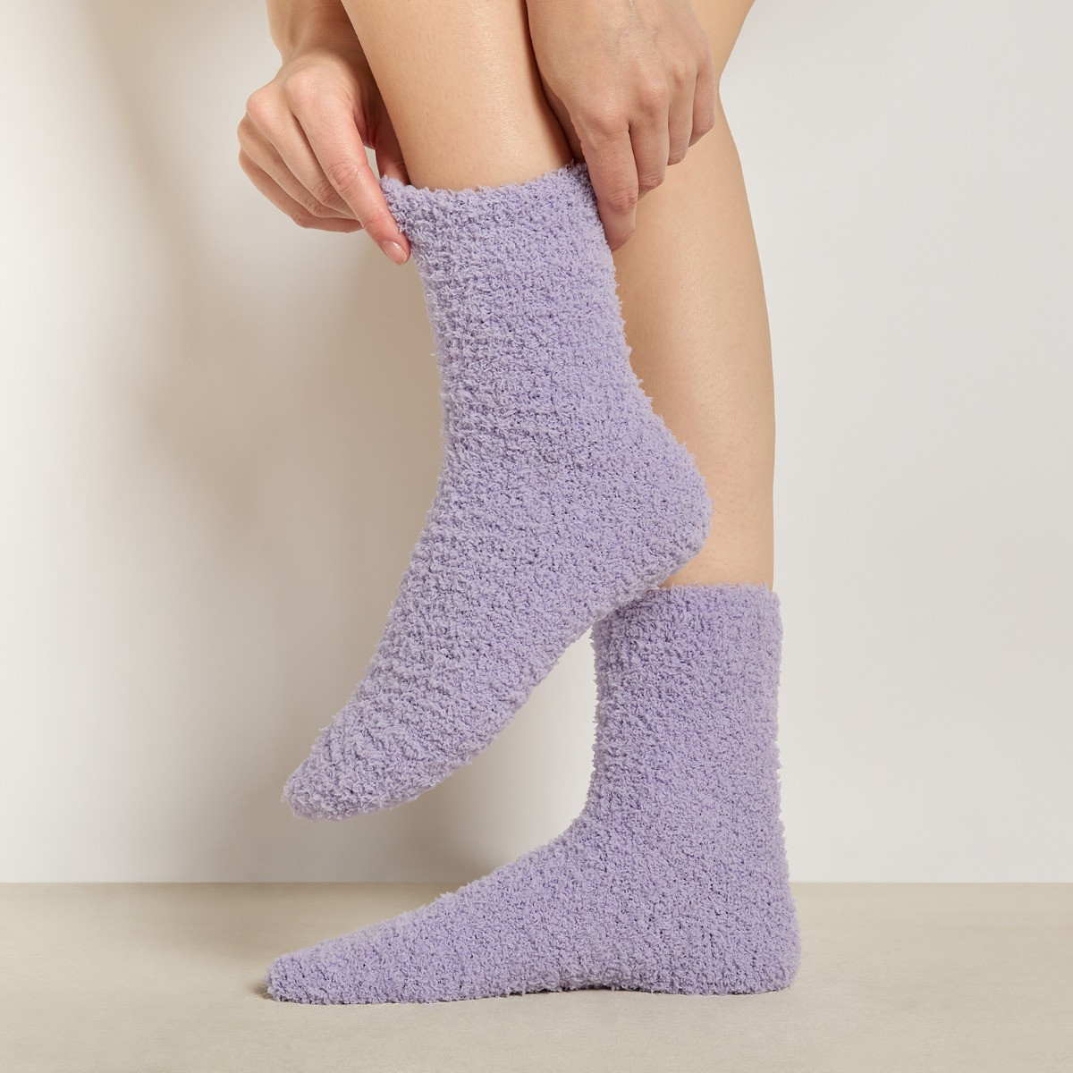 OHS 3 Pack Fluffy Fleece Socks - Lilac Red Burgundy>