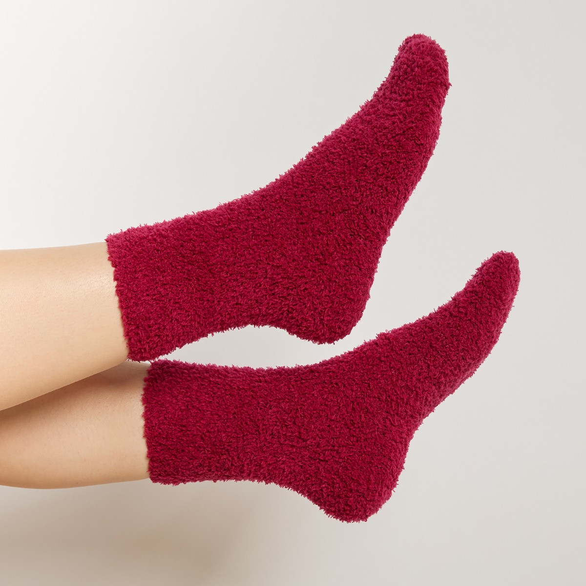 OHS 3 Pack Fluffy Fleece Socks - Lilac Red Burgundy>