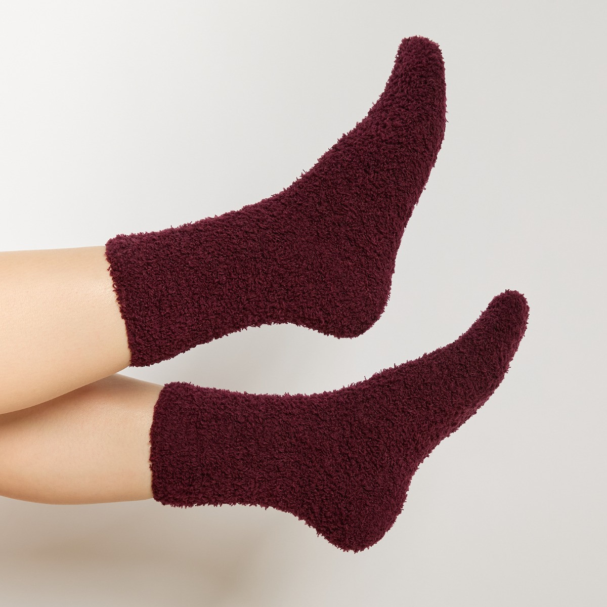 OHS 3 Pack Fluffy Fleece Socks - Lilac Red Burgundy>