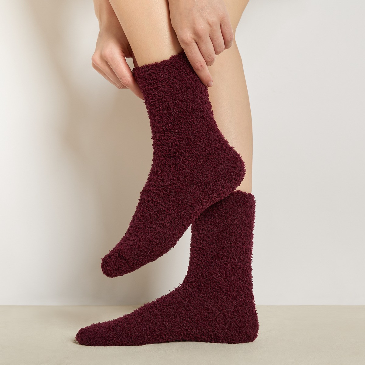 OHS 3 Pack Fluffy Fleece Socks - Lilac Red Burgundy>