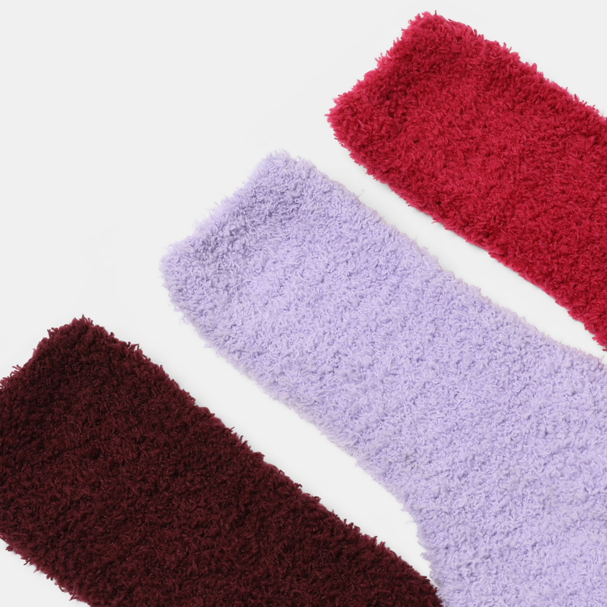 OHS 3 Pack Fluffy Fleece Socks - Lilac Red Burgundy>