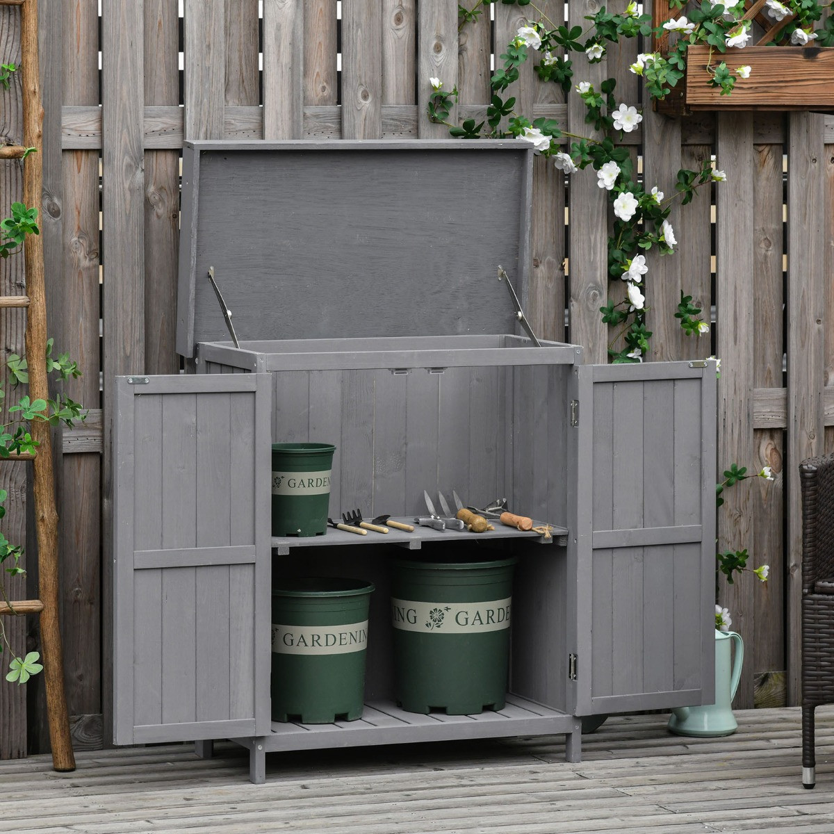 Outsunny Wooden Garden Storage Shed Cabinet - Grey>