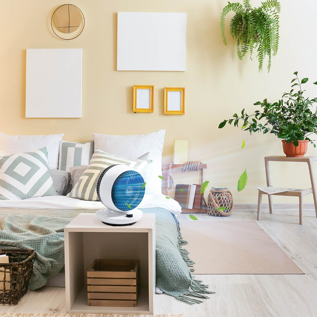 Homcom Oscillating Air Circulator Desk Fan - White>