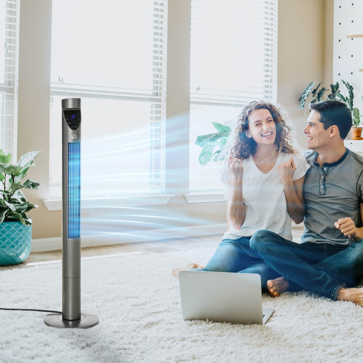 Homcom 46" Ionizing Tower Fan With Air Filter - Grey>