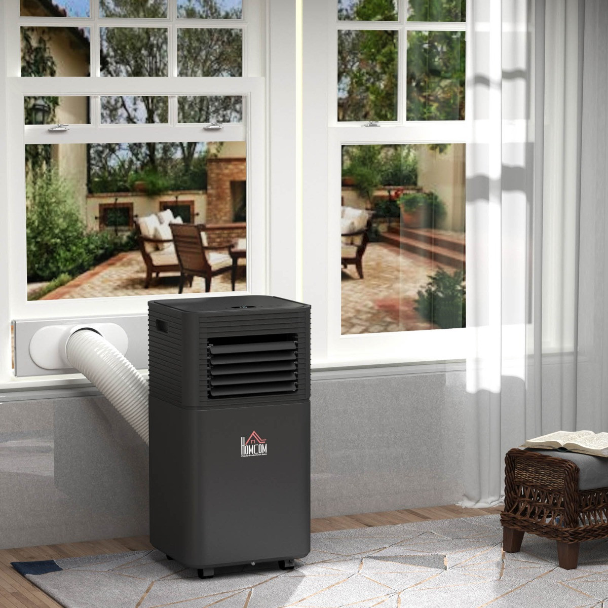 Homcom 4-in-1 Portable Air Conditioner Unit, Black - 7000 BTU>
