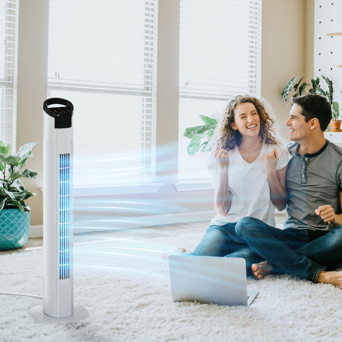 Homcom 31" Oscillating Tower Fan - White>