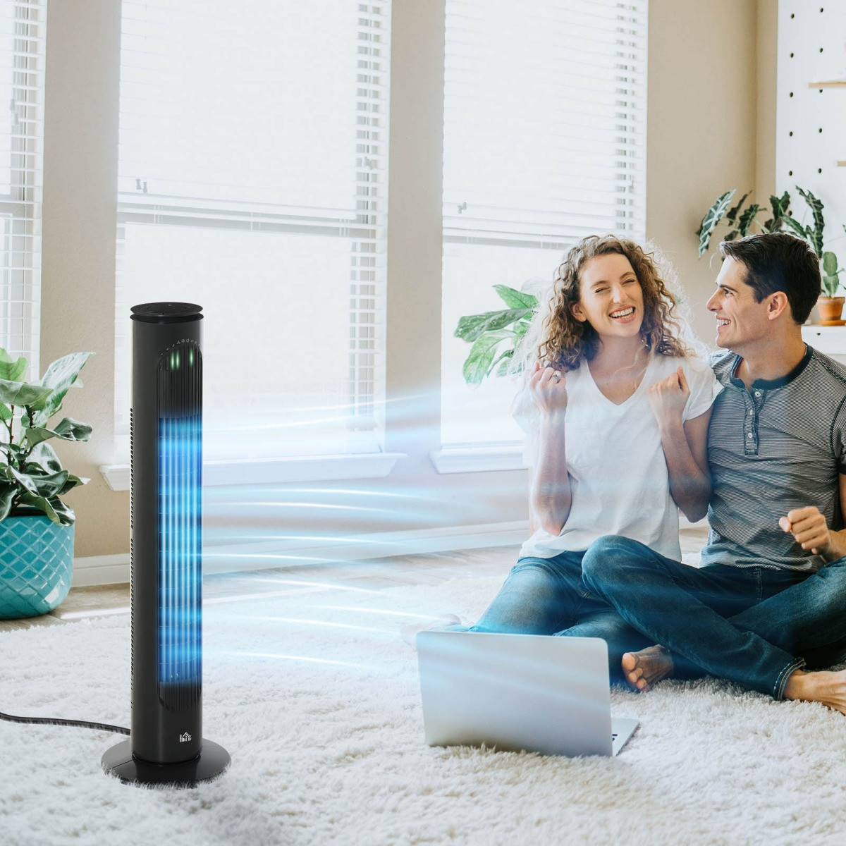 Homcom 30" Oscillating LED Tower Fan - Black>