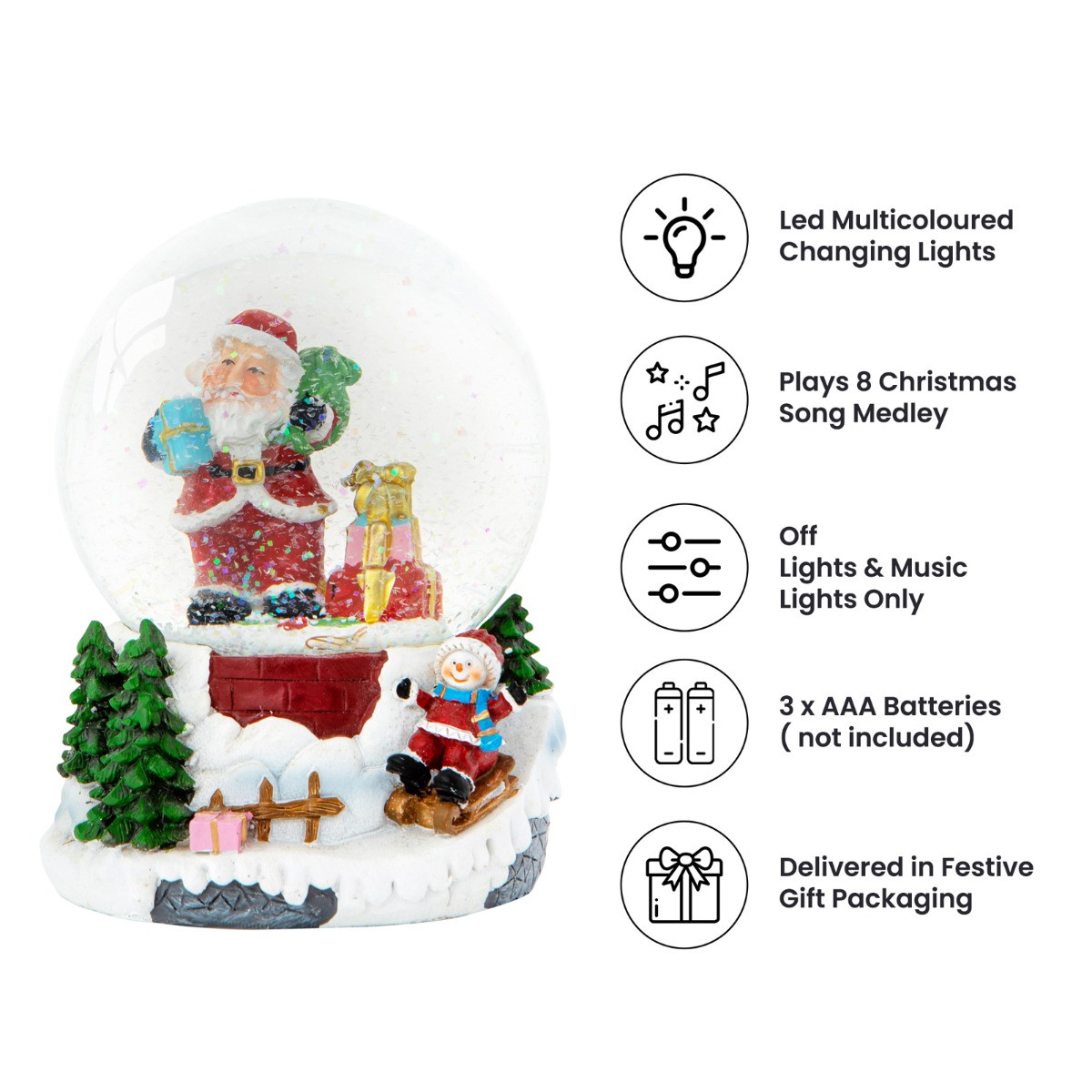 OHS Santa & Snowman Sledging Light Up Musical Snow Globe - Multi>