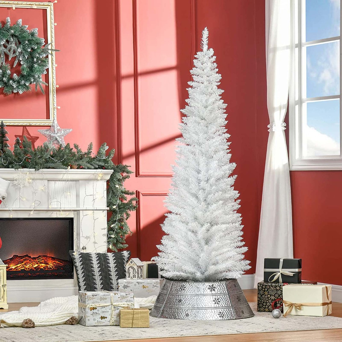 OHS Artificial Slim Christmas Tree, White - 6ft>