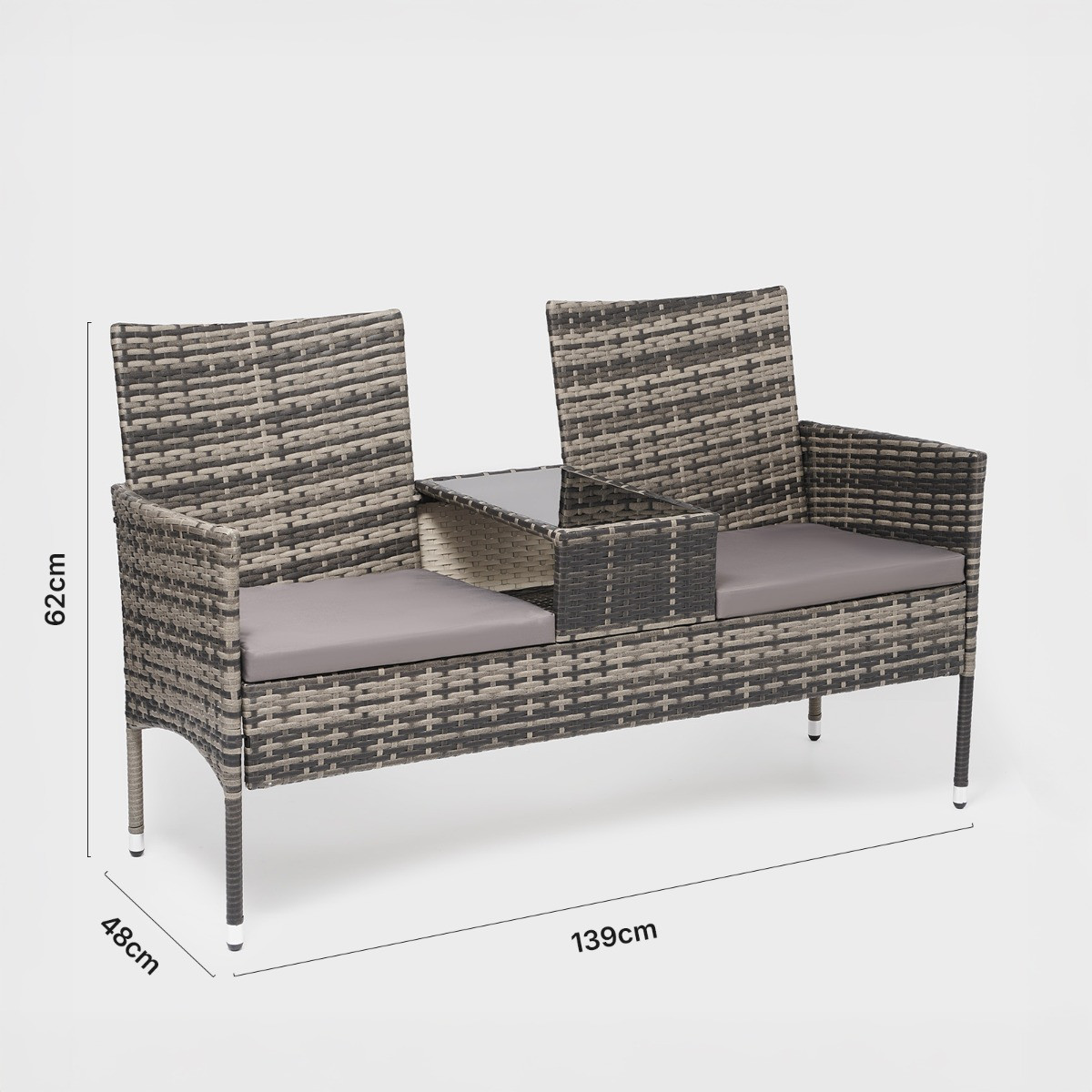 OHS 2 Seater Garden Rattan Companion Bench Table Set - Grey >