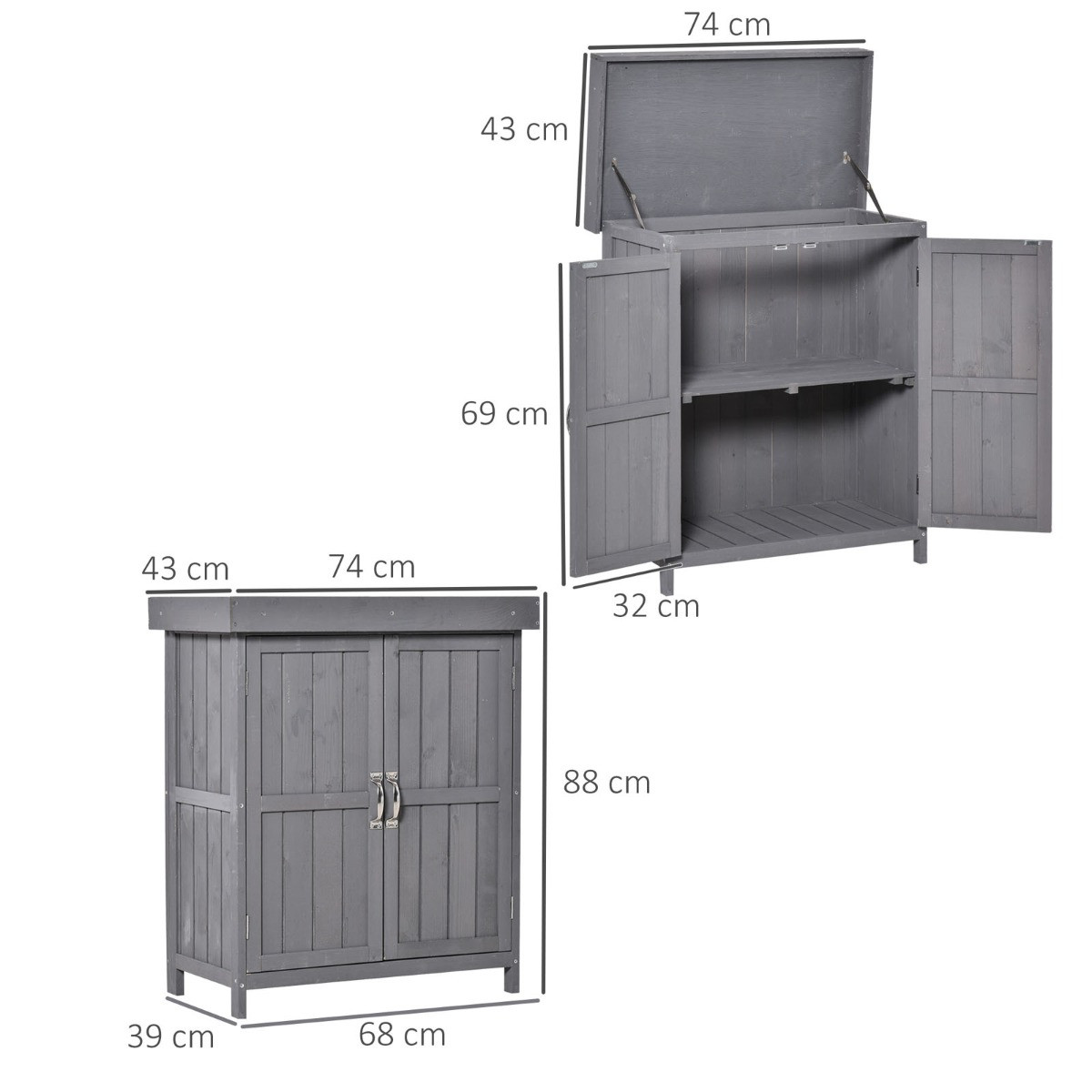 Outsunny Wooden Garden Storage Shed Cabinet - Grey>