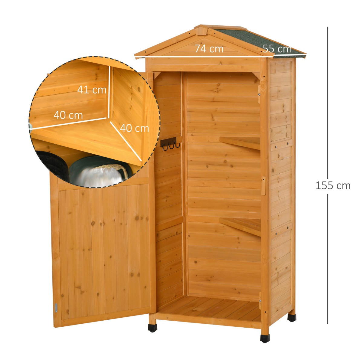 Outsunny Wooden Garden Storage Shed Cabinet, Natural Wood - Tall>