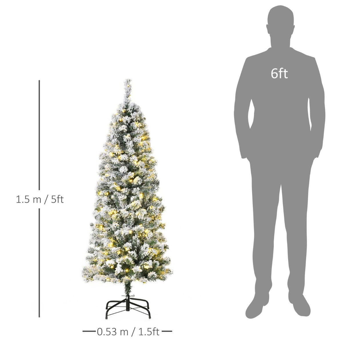 OHS Pre-Lit Artificial Snow Flocked Christmas Tree With Warm LED Lights, Green/White - 5ft>