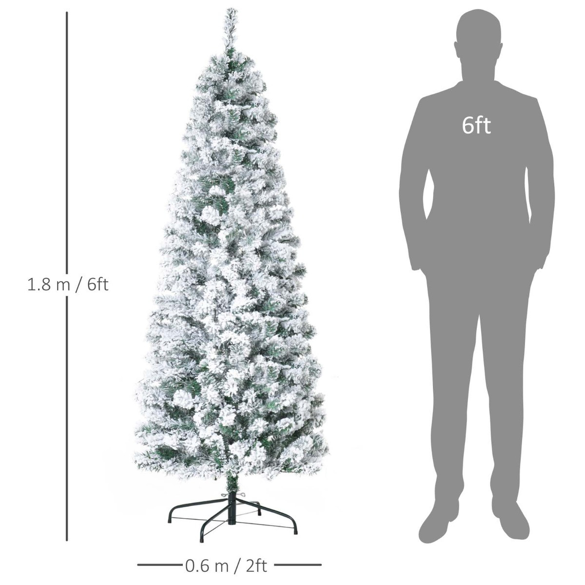 OHS Pre-Lit Artificial Snow Flocked Christmas Tree With Warm LED Lights, Green/White - 6ft>
