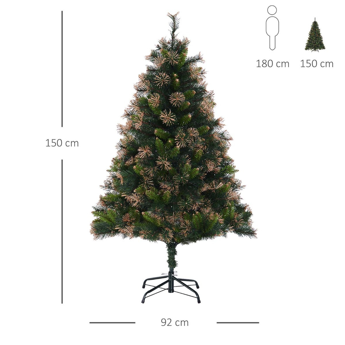 OHS Pre Lit Artificial Christmas Tree With Warm LED Lights, Green With Gold Accents - 5ft>