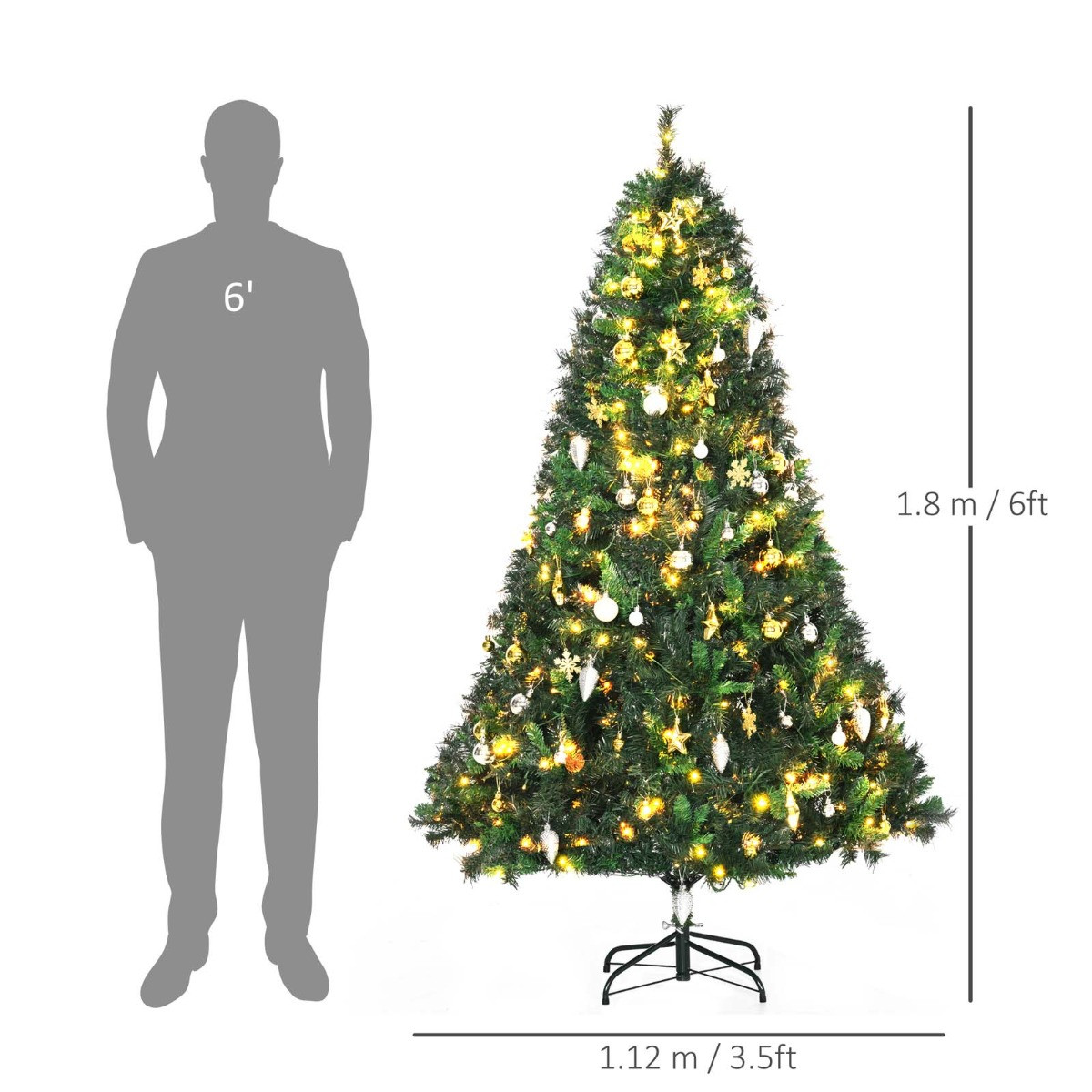 OHS Pre Lit Artificial Christmas Tree With Warm Led Lights, Green - 6ft>