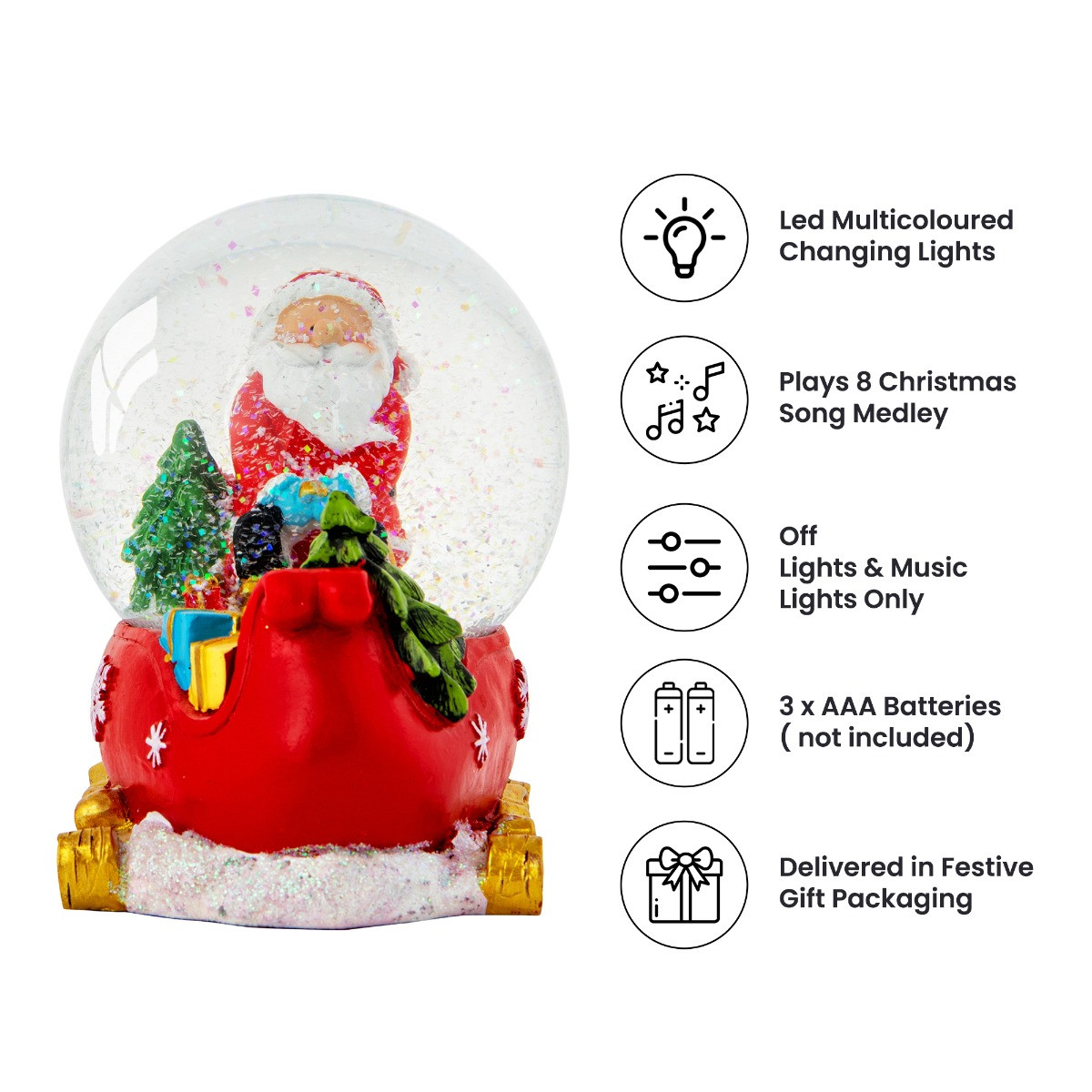 OHS Santa's Sleigh Light Up Musical Snow Globe - Multi>