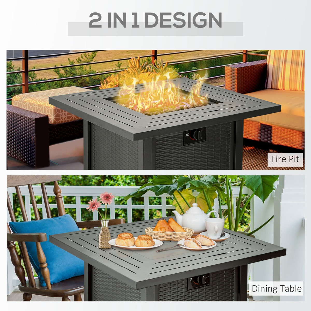 Outsunny Square Propane Gas Fire Pit Table - Black>