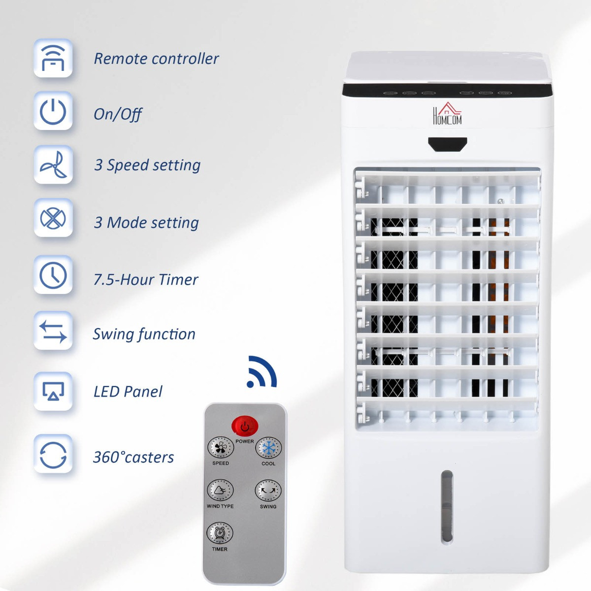 Homcom Portable Evaporative Humidifier Air Cooler - White>