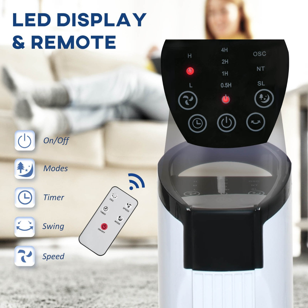 Homcom 31" Oscillating Tower Fan - White>