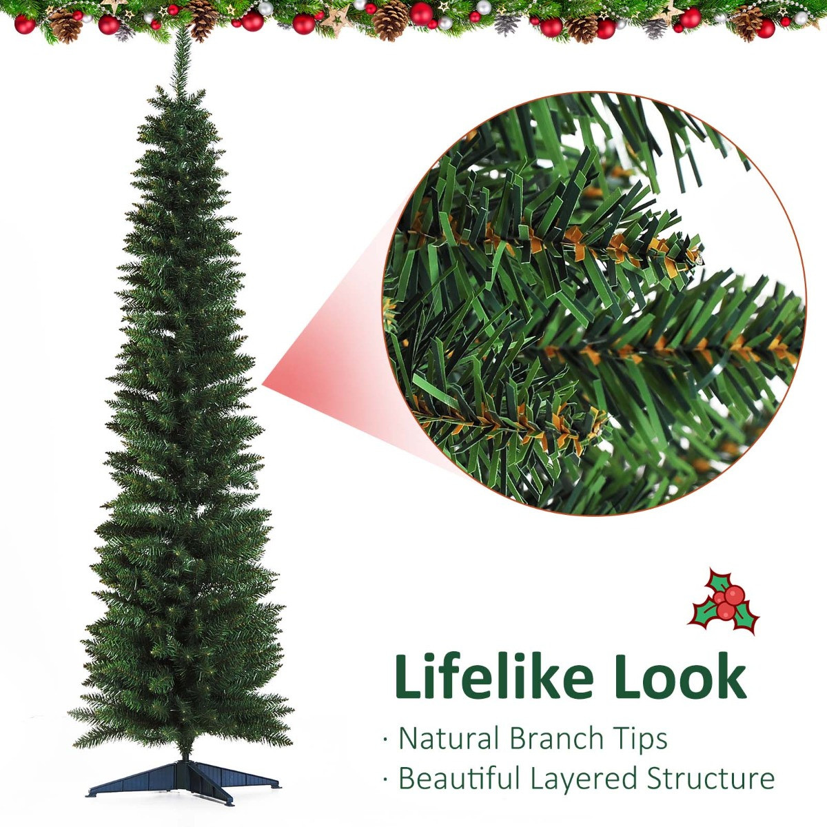 OHS Artificial Slim Christmas Tree, Green - 6ft>