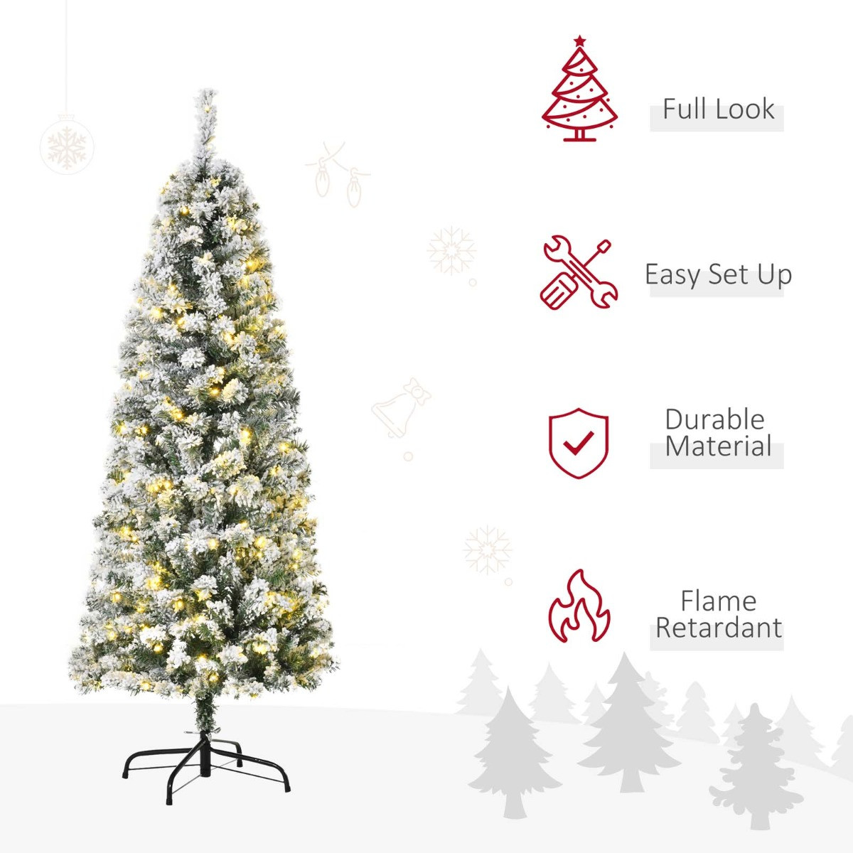 OHS Pre-Lit Artificial Snow Flocked Christmas Tree With Warm LED Lights, Green/White - 5ft>