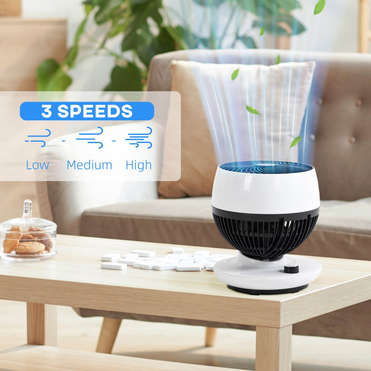 Homcom Oscillating Air Circulator Desk Fan - White>