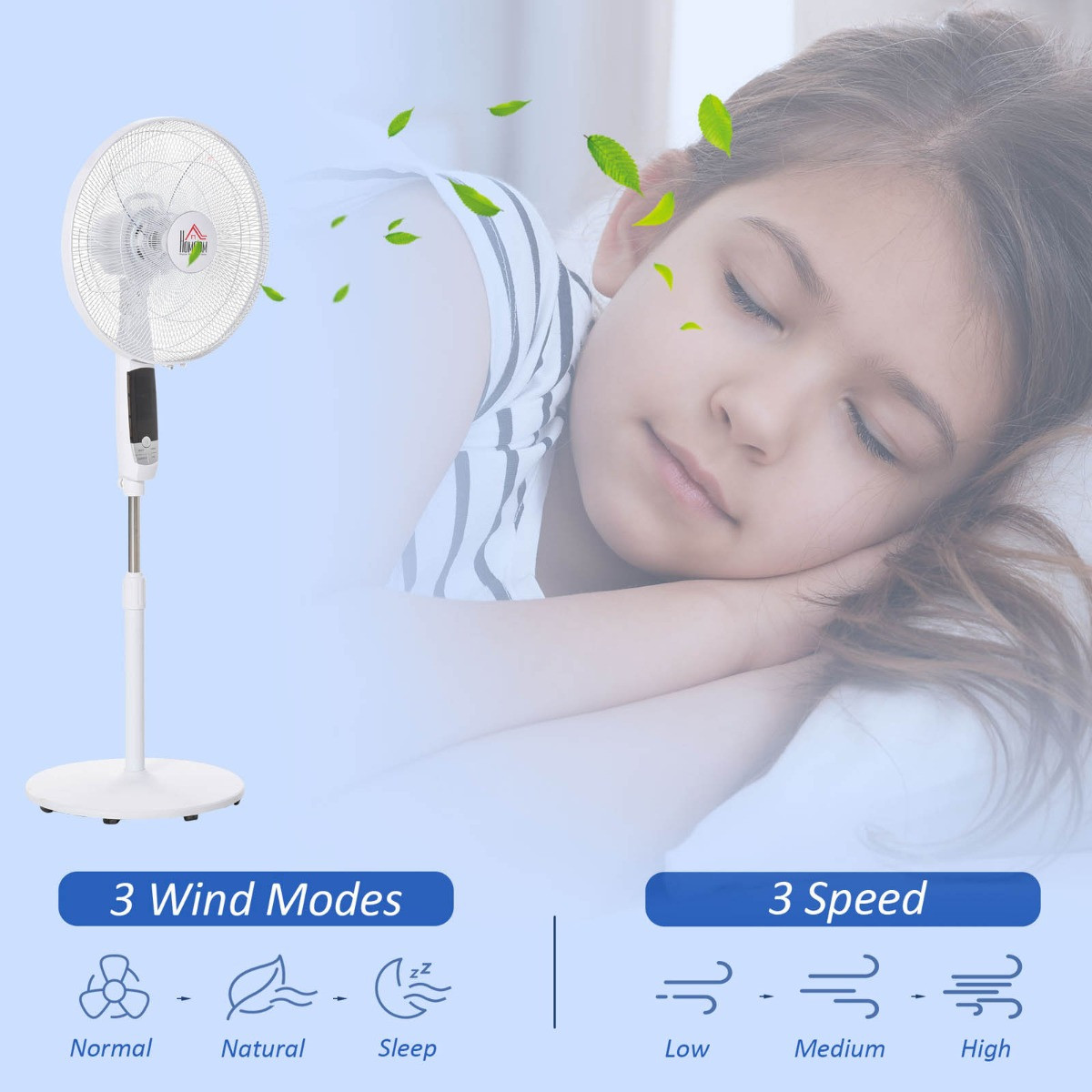 Homcom 54" LED Pedestal Fan - White>