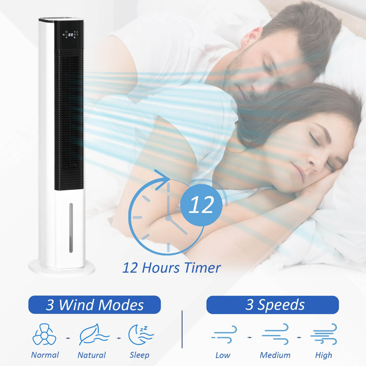 Homcom 42" 3-In-1 Portable  Air Cooler, Humidifier & Cooling Fan - White>