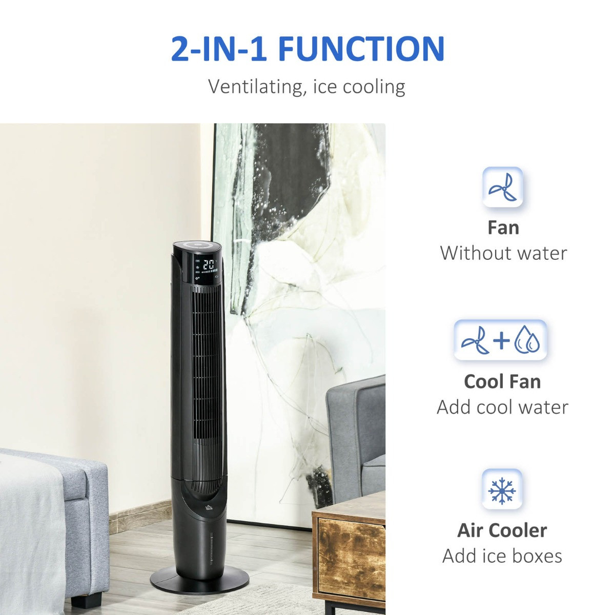 Homcom 42" 4-in-1 Ice Cooling Tower Fan + Water Conditioner - Black>