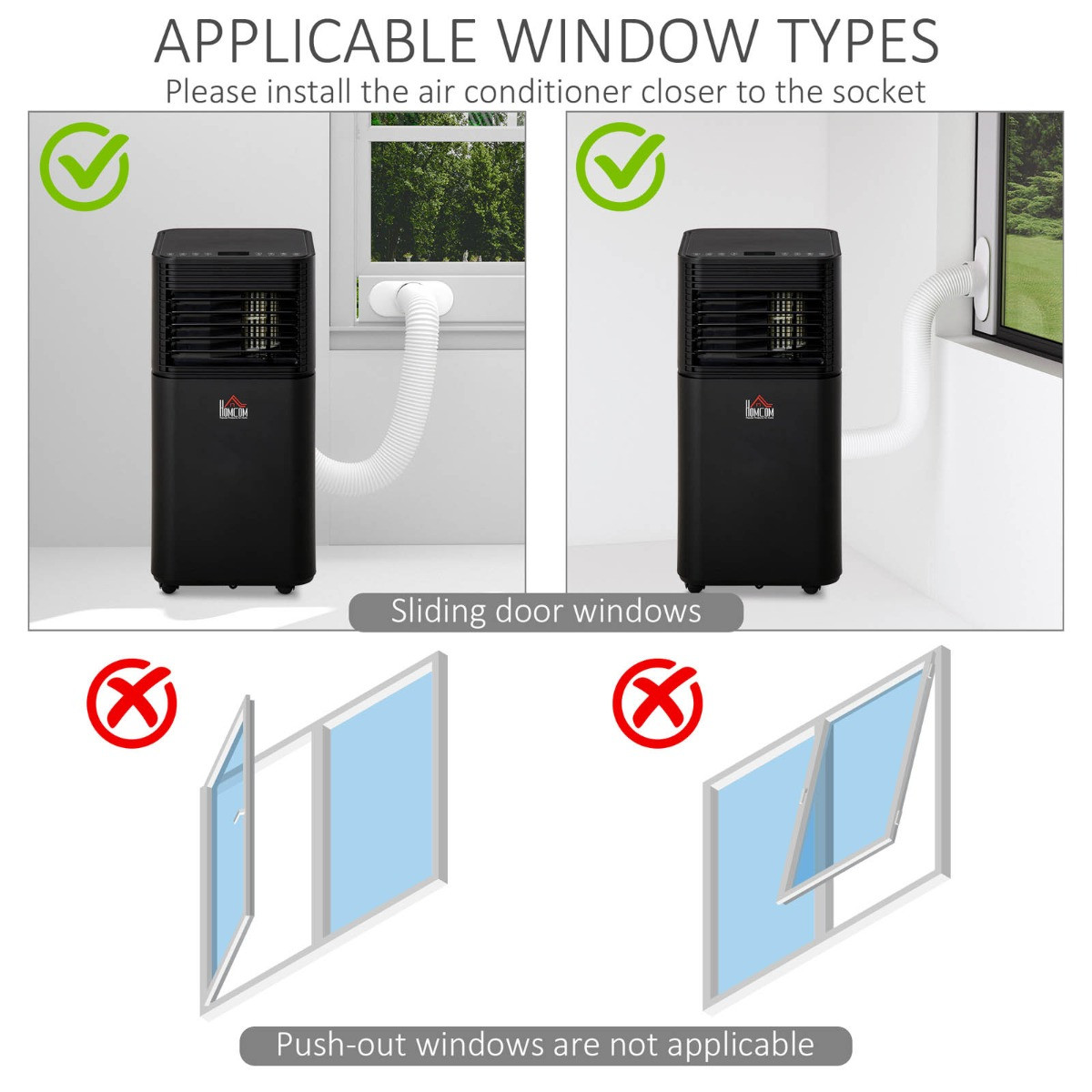 Homcom 4-in-1 Portable Air Conditioner Unit, Black - 7000 BTU>