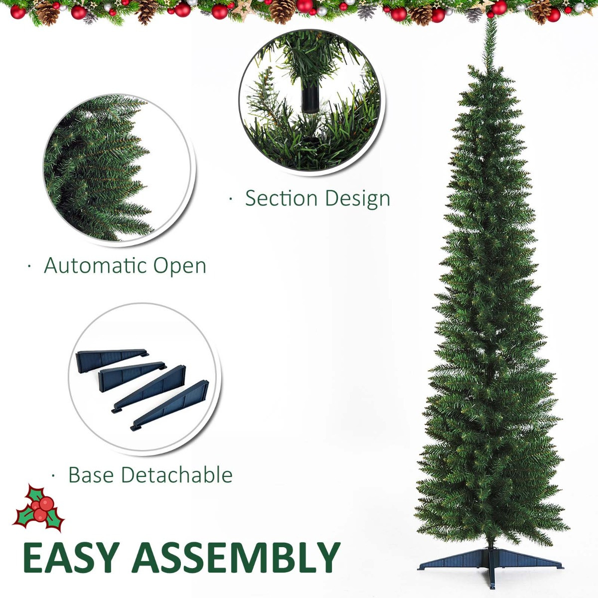 OHS Artificial Slim Christmas Tree, Green - 6ft>