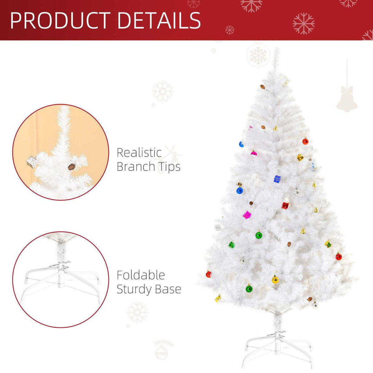 OHS Artificial Christmas Tree, White - 6ft>
