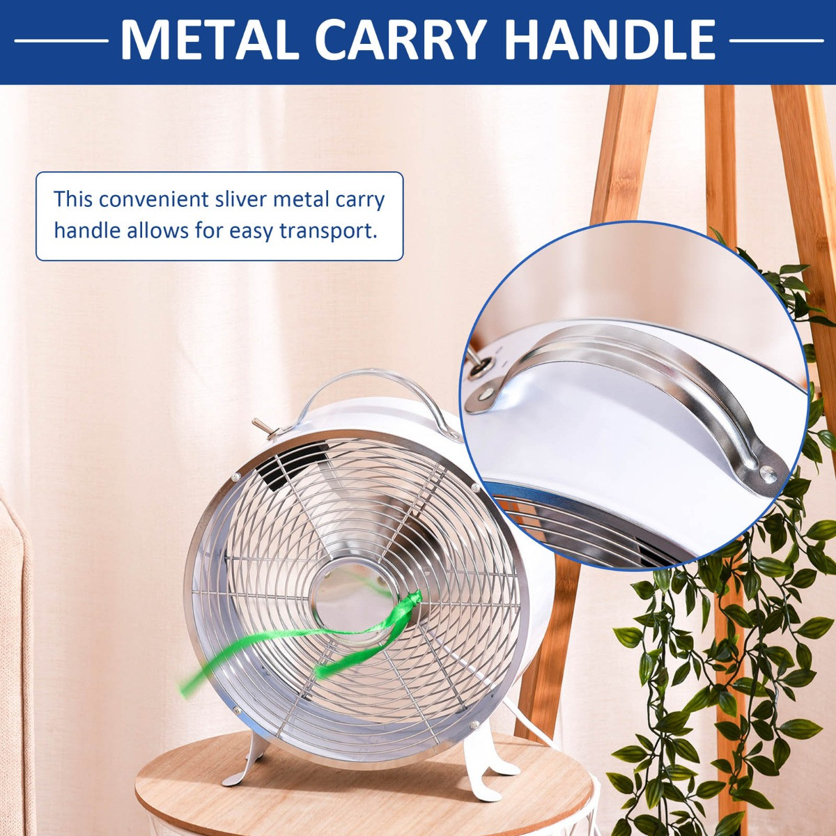 Homcom 26cm Metal Desk Fan - White>