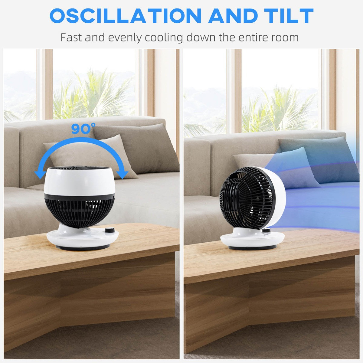 Homcom Oscillating Air Circulator Desk Fan - White>