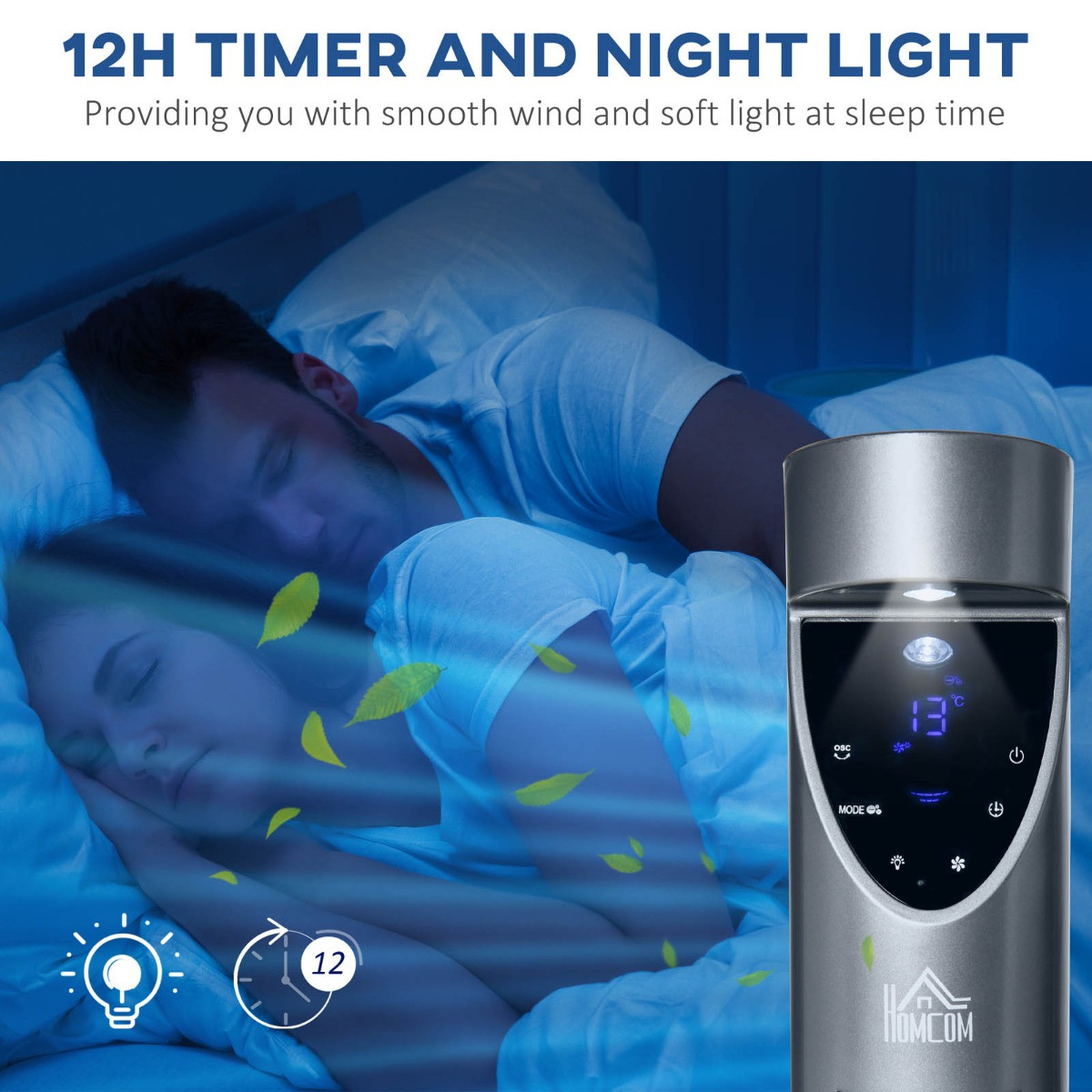 Homcom 46" Ionizing Tower Fan With Air Filter - Grey>