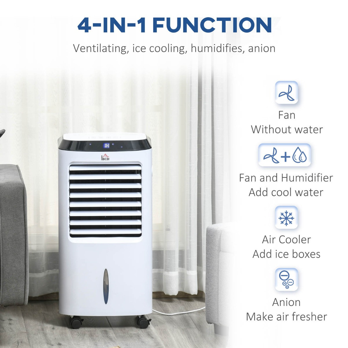 Homcom Portable Air Cooler Conditioner - White>