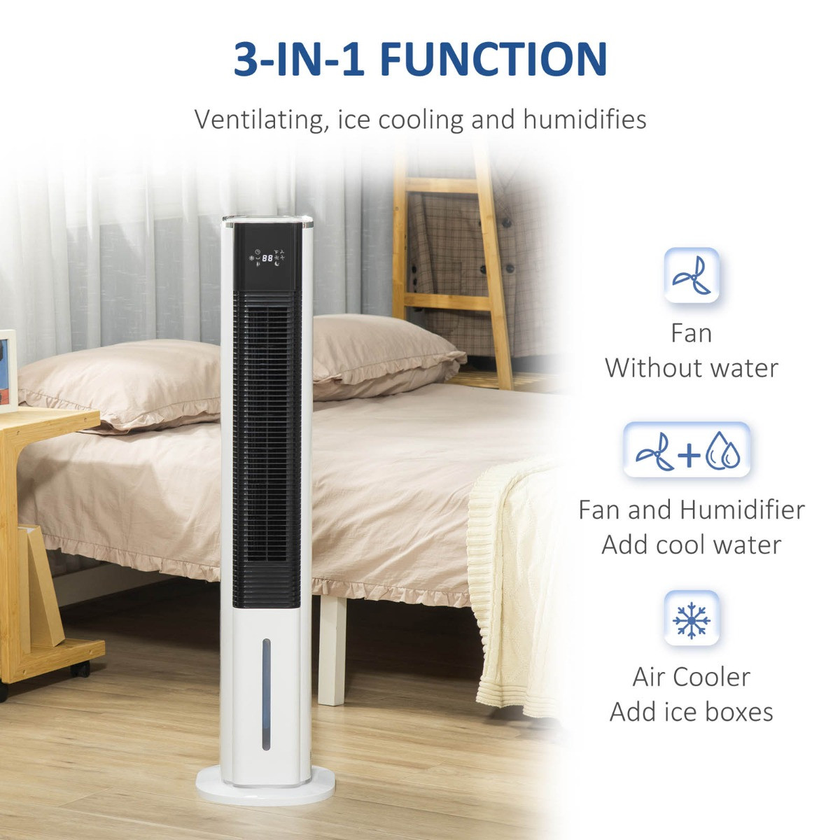 Homcom 42" 3-In-1 Portable  Air Cooler, Humidifier & Cooling Fan - White>