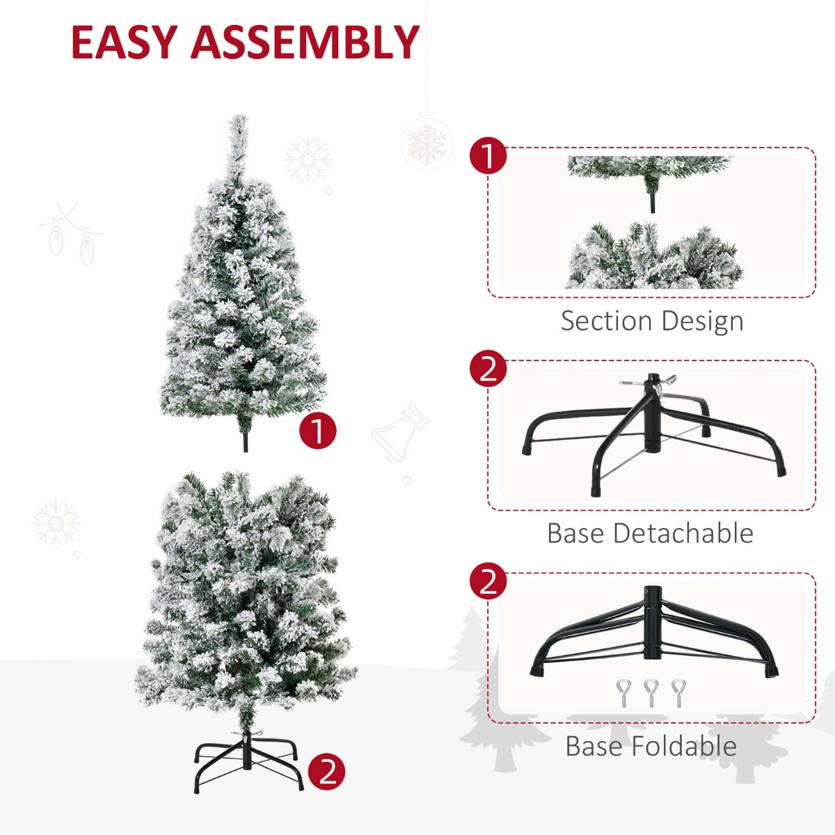 OHS Pre-Lit Artificial Snow Flocked Christmas Tree With Warm LED Lights, Green/White - 5ft>