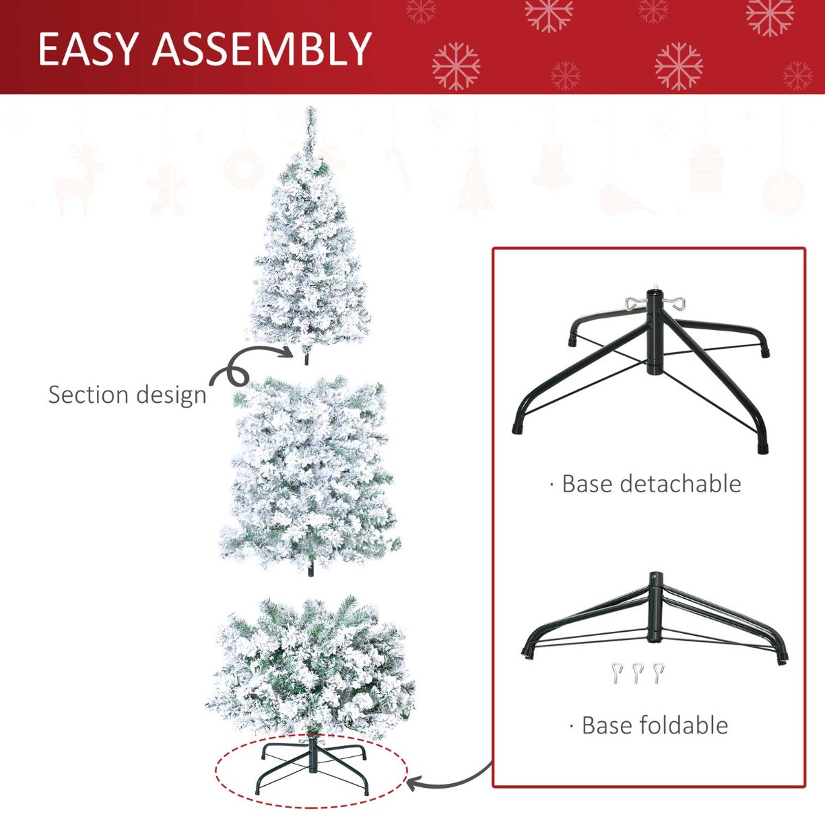 OHS Pre-Lit Artificial Snow Flocked Christmas Tree With Warm LED Lights, Green/White - 6ft>