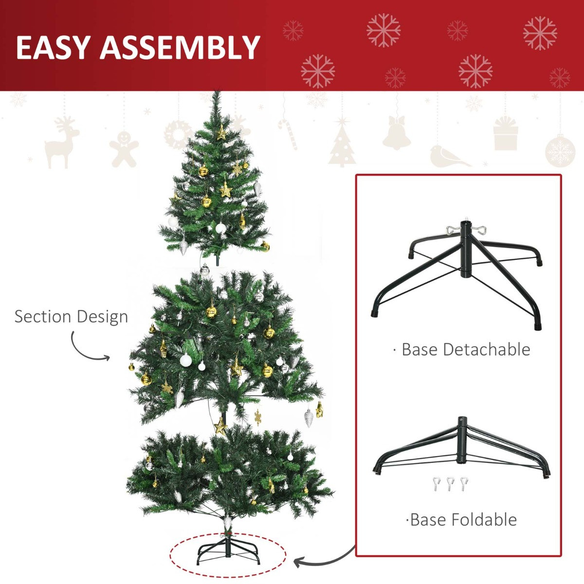 OHS Pre Lit Artificial Christmas Tree With Warm Led Lights, Green - 6ft>