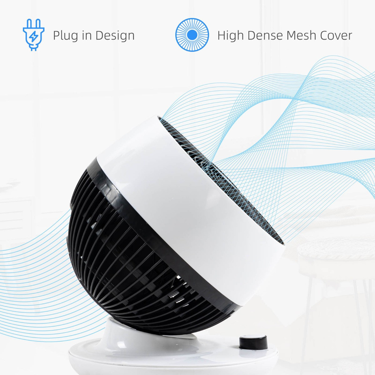 Homcom Oscillating Air Circulator Desk Fan - White>