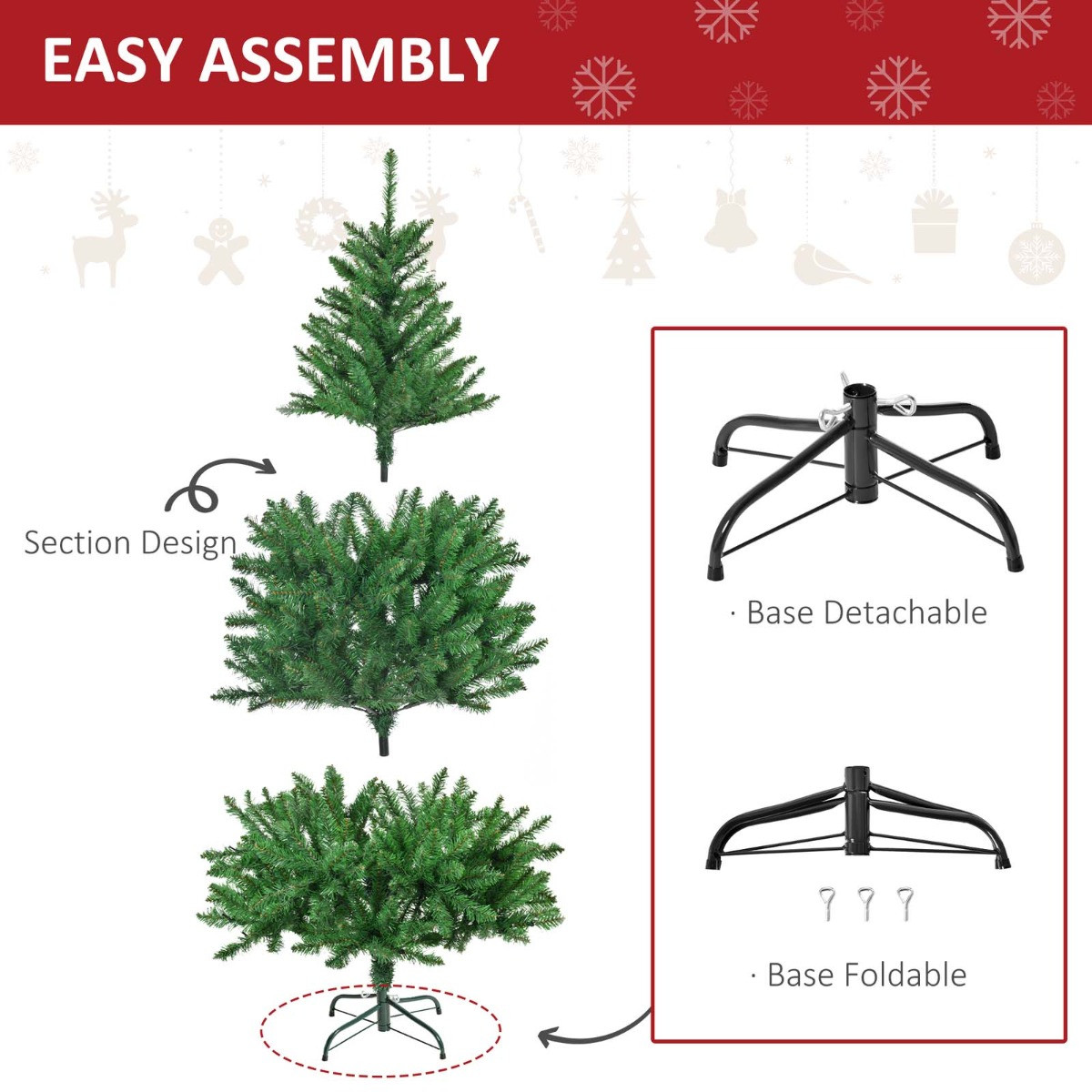 OHS Pre-Lit Artificial Christmas Tree With Warm White LED Lights, Green - 5ft>