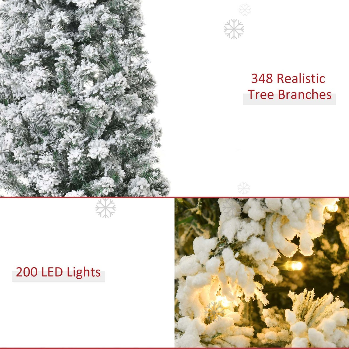 OHS Pre-Lit Artificial Snow Flocked Christmas Tree With Warm LED Lights, Green/White - 5ft>