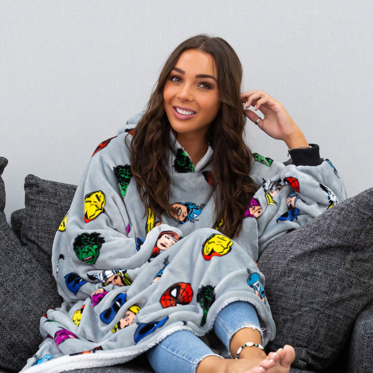 Marvel Comics Hoodie Blanket, Grey Adults