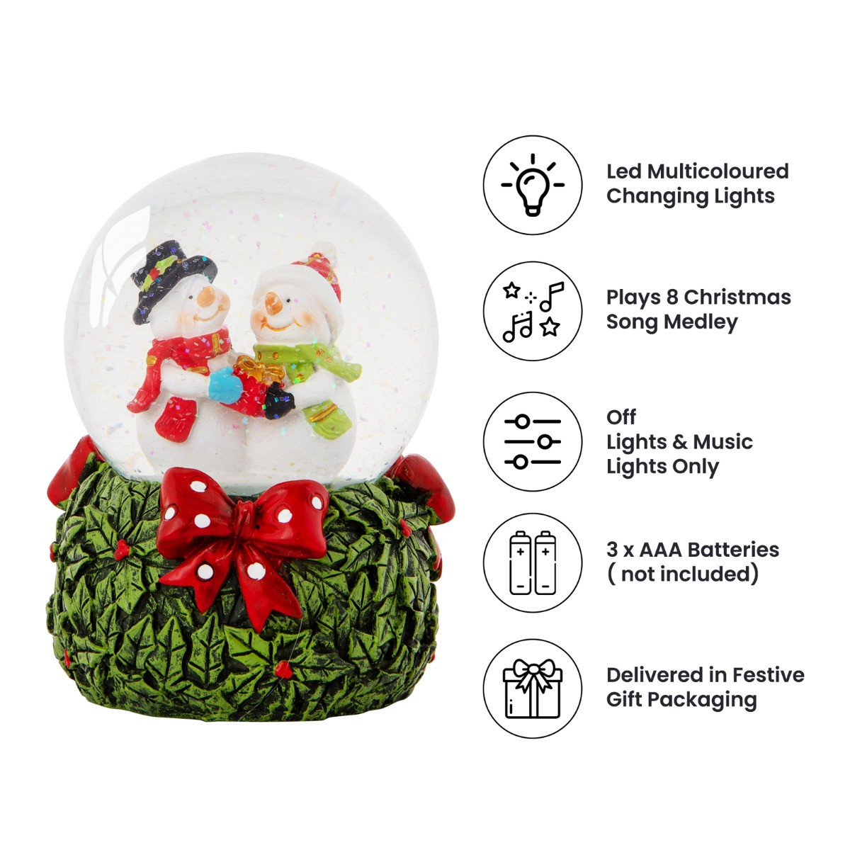 OHS Mr & Mrs Snowman Light Up Musical Snow Globe - Multi>