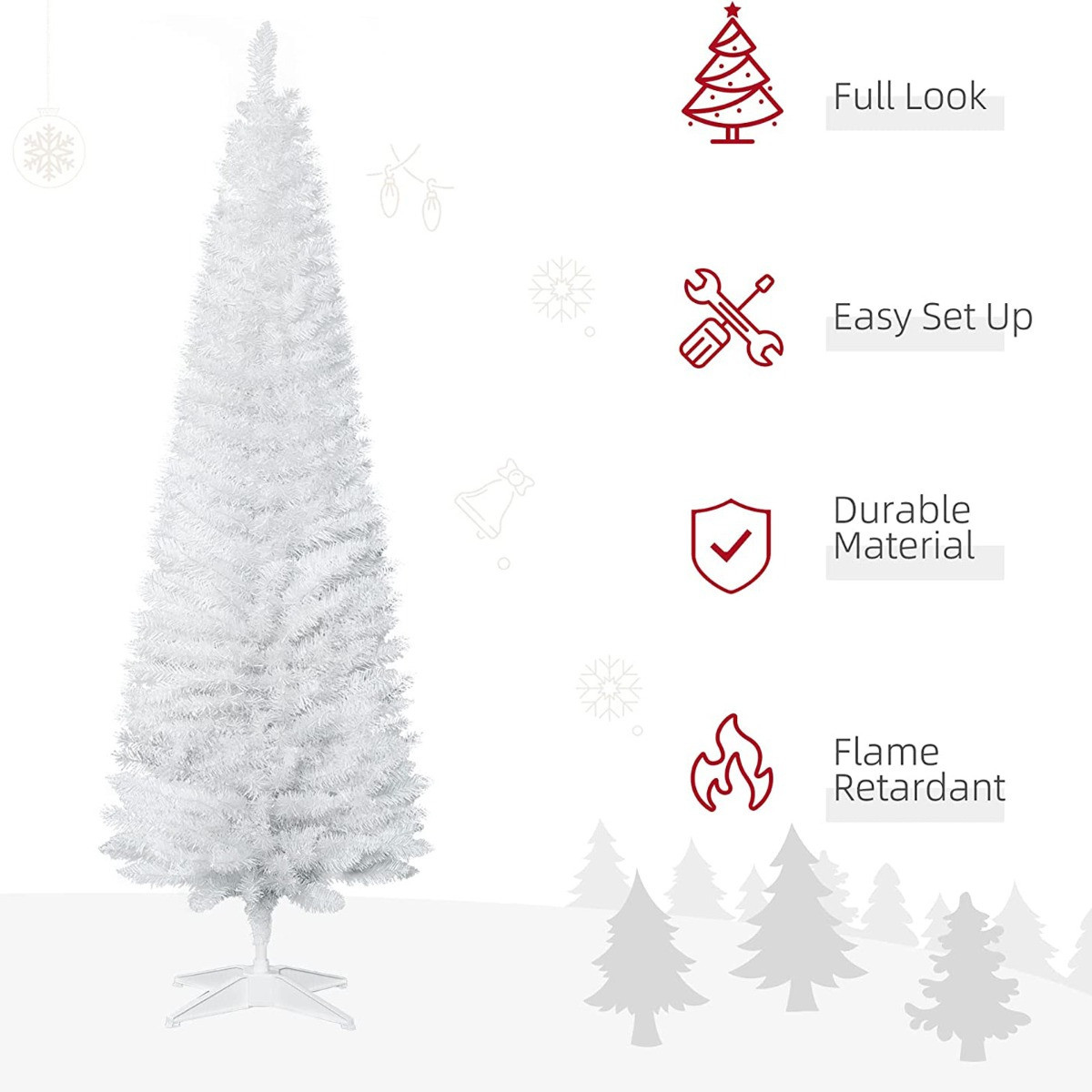 OHS Artificial Slim Christmas Tree, White - 6ft>