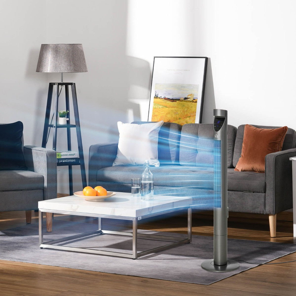 Homcom 46" Ionizing Tower Fan With Air Filter - Grey>