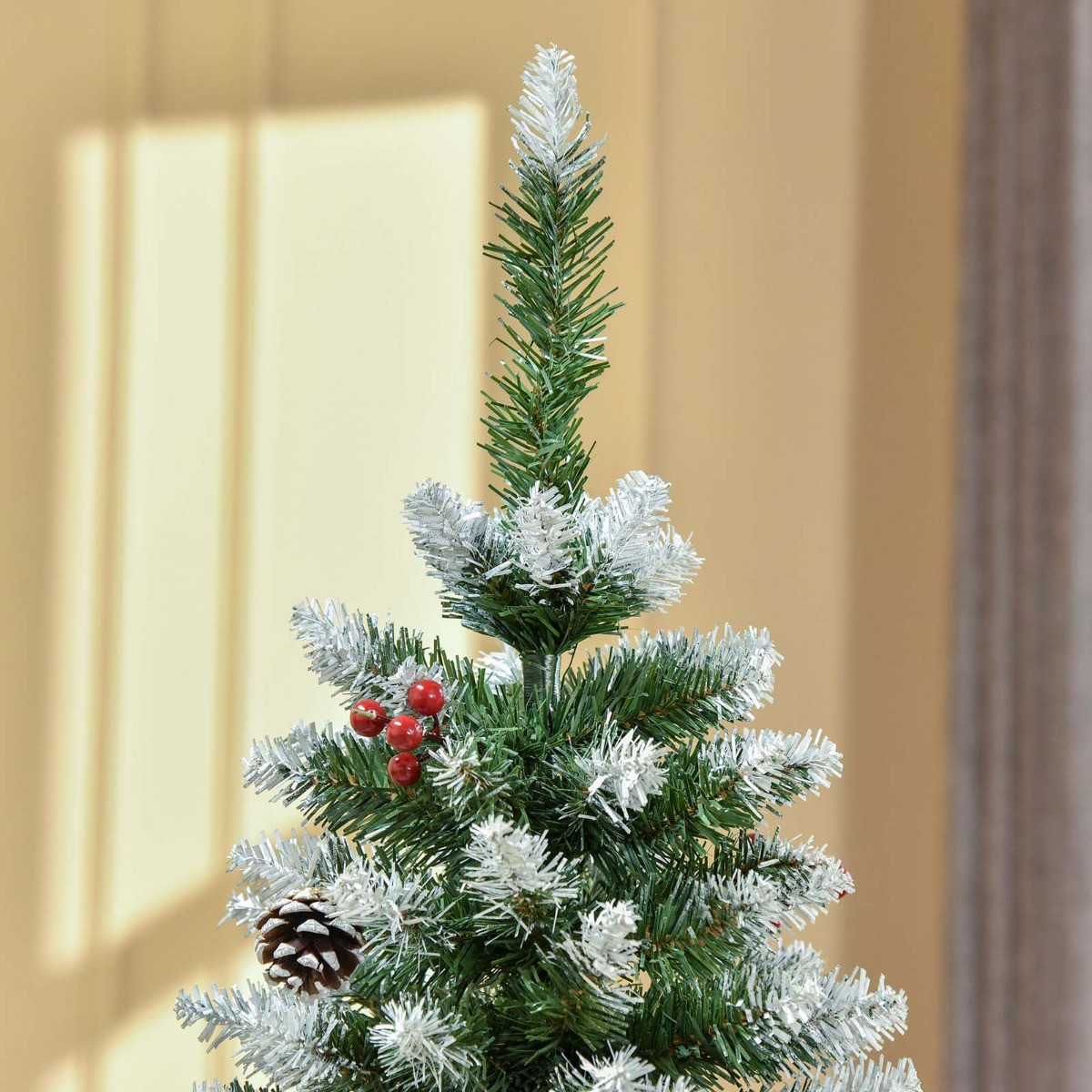 OHS Artificial Frosted Berries And Pine Cones Pencil Christmas Tree, Green - 5ft>
